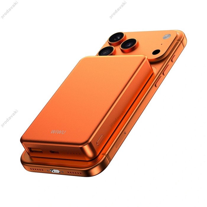 Повербанк портативний акумулятор Power Bank Wiwu P15-1 Magnetic MagSafe магнітний 10000 mAh Orange