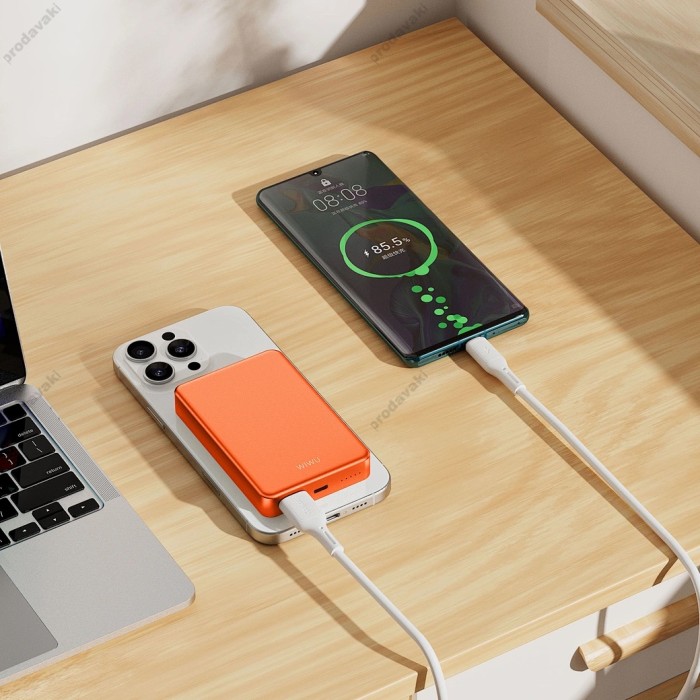 Повербанк портативний акумулятор Power Bank Wiwu P15-1 Magnetic MagSafe магнітний 10000 mAh Orange