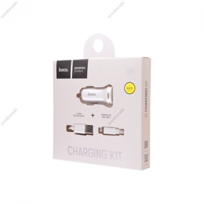 Автомобільний зарядний пристрій Hoco Z1 2USB + Lightning 2.1А White