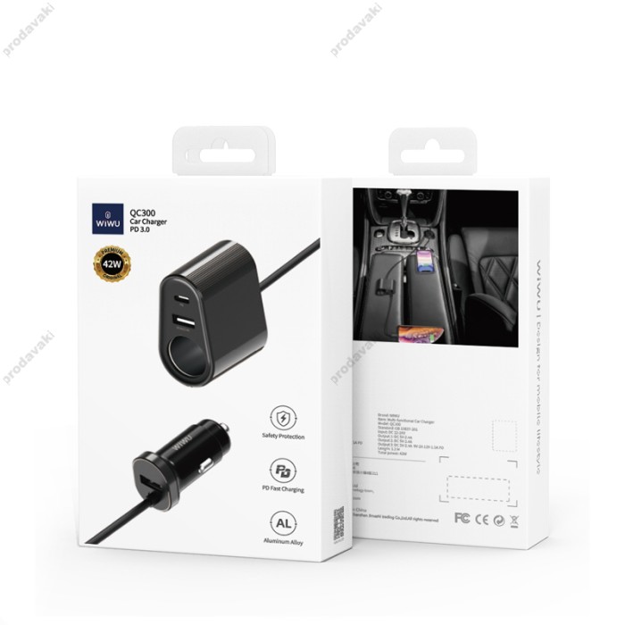 Автомобільний зарядний пристрій розгалужувач WiWU QC300 Car Charger 42W Black