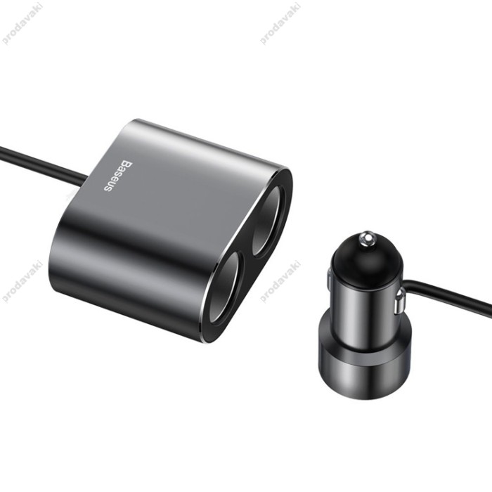 Автомобільний зарядний пристрій розгалужувач Baseus High Efficiency one to two cigarette Black CRDYQ-01