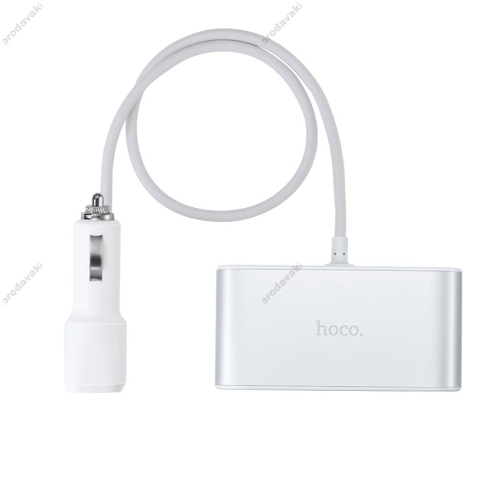 Автомобільний зарядний пристрій розгалужувач HOCO Z13 LED 3in1 12-24V 1-12A 2USB Silver