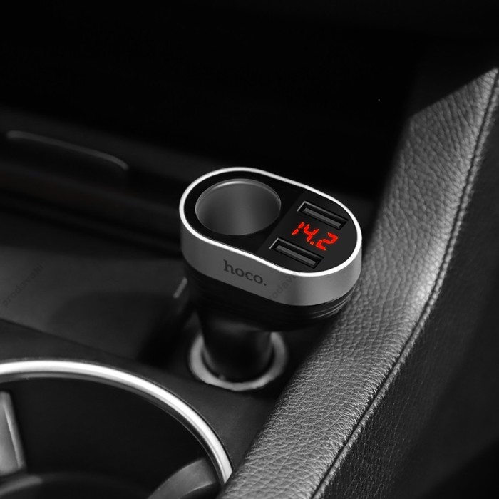 Автомобільний зарядний пристрій розгалужувач Hoco Z29 Regal with LCD Black