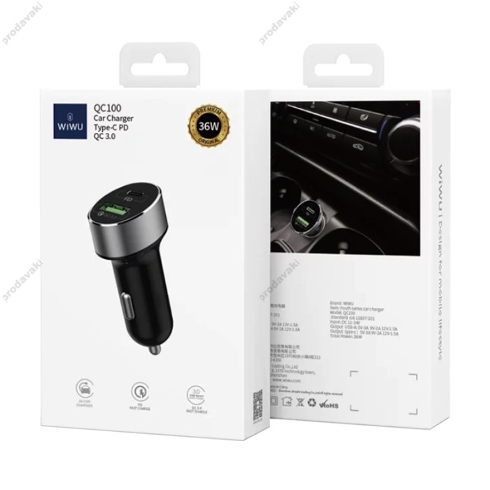 Автомобільний зарядний пристрій WiWU QC100 Car Chatger 36W Black