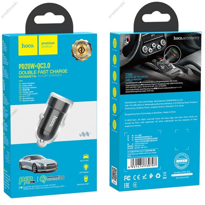 Автомобільний зарядний пристрій Hoco Z32B Speed Up 20W Black