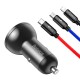 Автомобільний зарядний пристрій Baseus Digital Display Dual USB з кабелем 3в1 1.2M 24W Black TZCCBX-0G