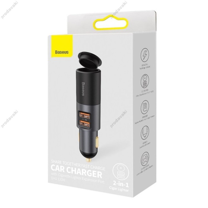 Автомобільний зарядний пристрій Baseus Share Together Fast Charge Car U U 120W Black CCBT-D0G