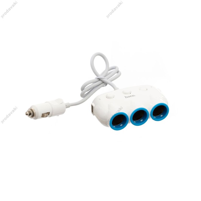Автомобільний зарядний пристрій розгалужувач HOCO C1 dual USB triple cigarette 3in1 White