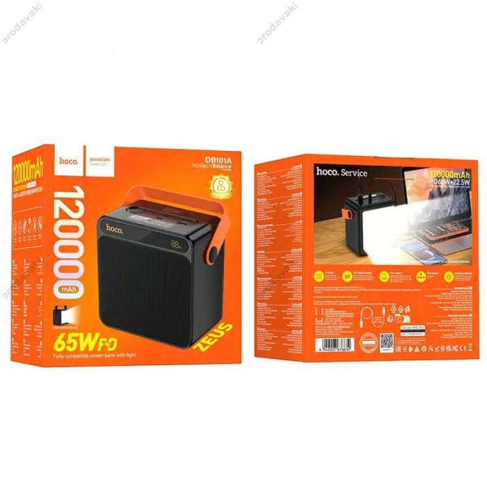 Повербанк портативний акумулятор Power bank Hoco DB101A Zeus PD 65W fully compatible 120 000mAh Black