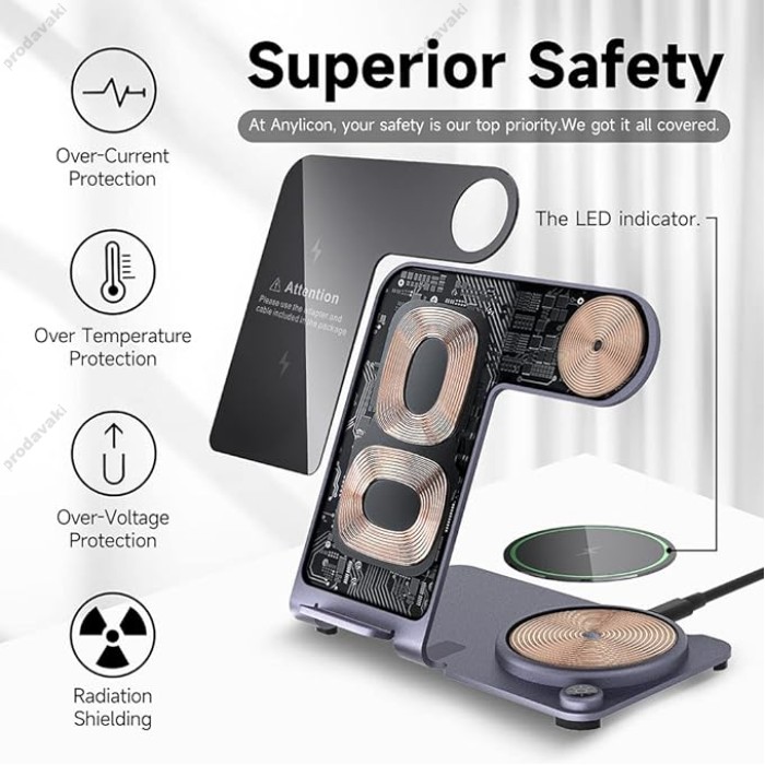 Бездротова зарядка стенд Smart 3 in 1 Y91 15W purple