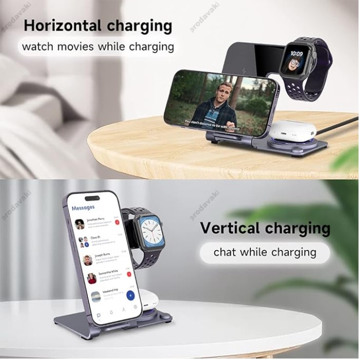 Бездротова зарядка стенд Smart 3 in 1 Y91 15W purple