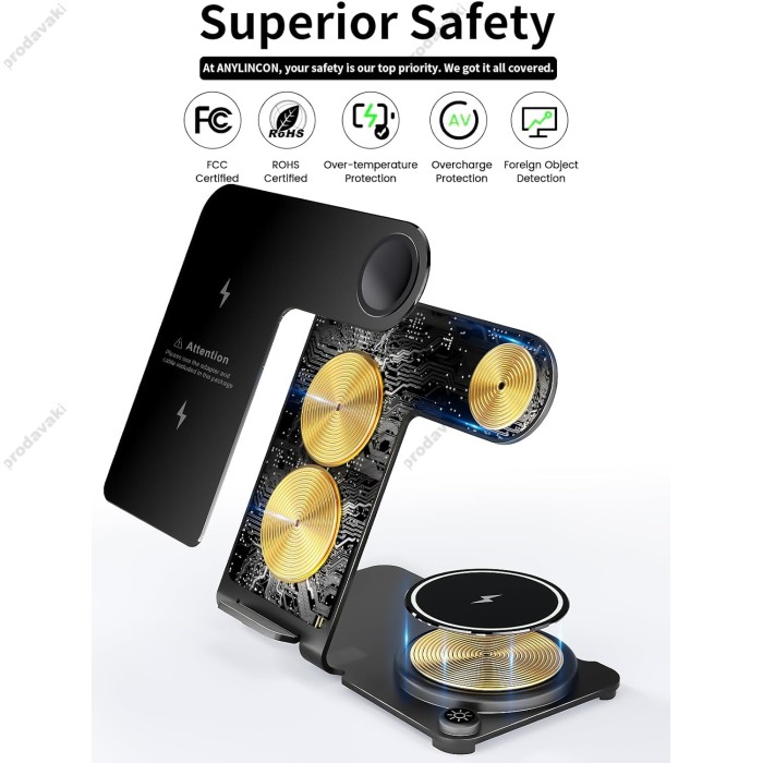 Бездротова зарядка стенд Smart 3 in 1 Y91 15W Rose Pink