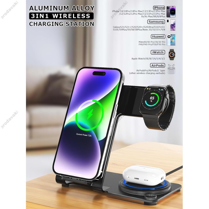 Бездротова зарядка стенд Smart 3 in 1 Y91 15W black