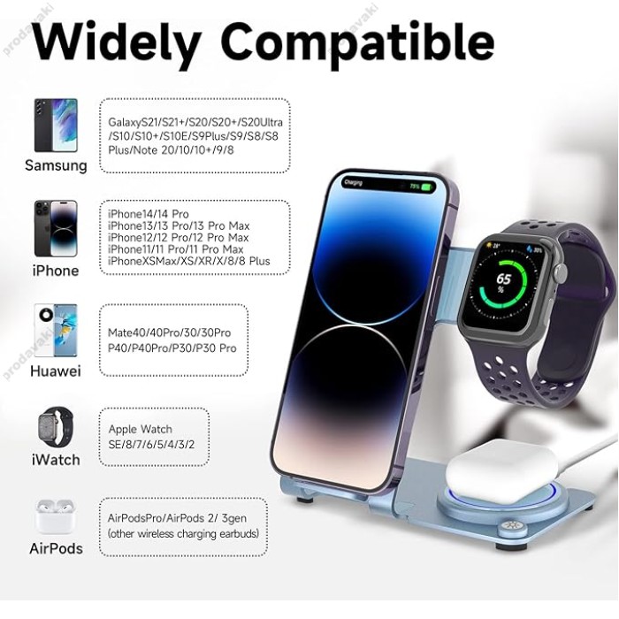 Бездротова зарядка стенд Smart 3 in 1 Y91 15W blue