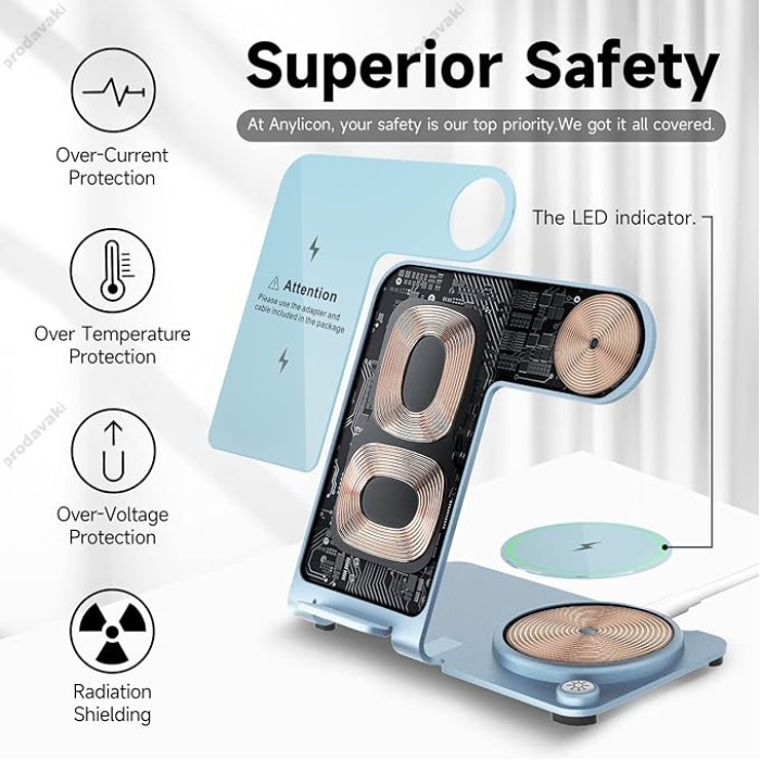 Бездротова зарядка стенд Smart 3 in 1 Y91 15W blue