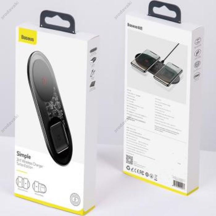 Бездротова зарядка Baseus Simple 2in1 Wireless Charger Turbo Edition 20W EU, CN (TZWXJK-A01, TZWXJK-B01)