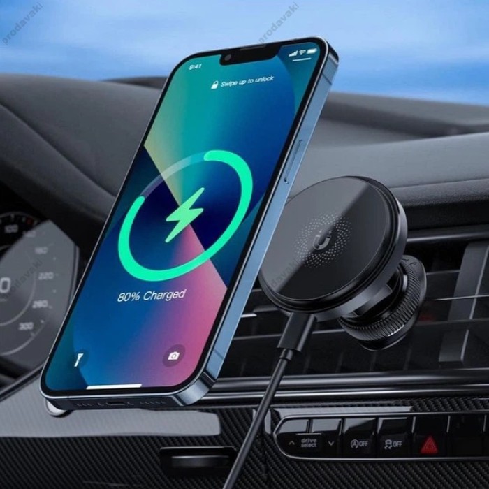 Автомобільний тримач із бездротовою зарядкою XO CX015 Magnetic car air outlet wireless charging Black