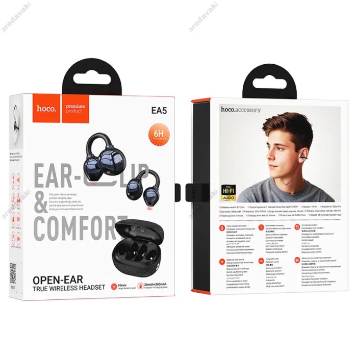 Бездротові Bluetooth навушники Hoco EA5 Duke Ⅲ clip-on true wireless headset BT 5.3 Black