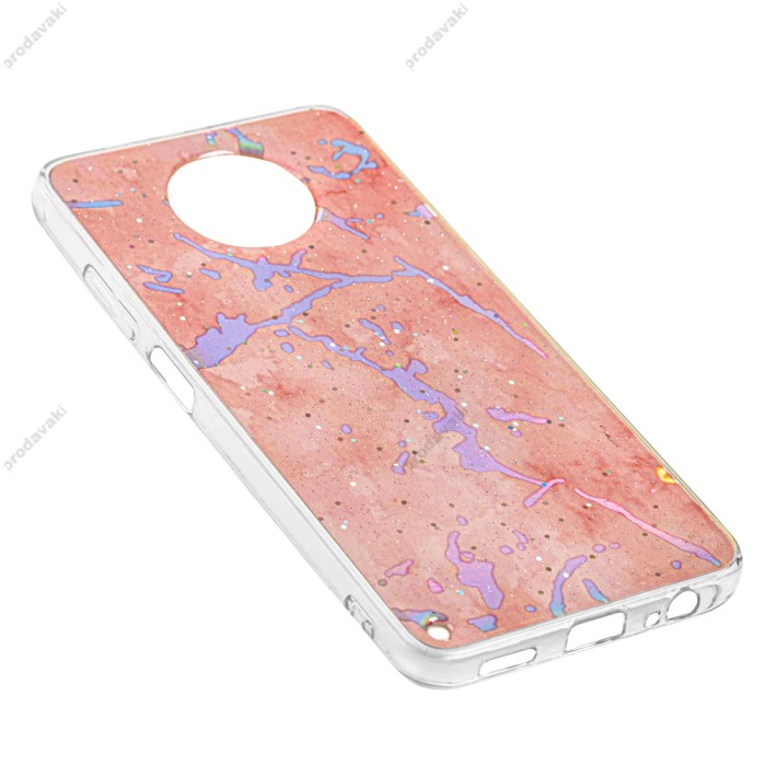 Чохол для Xiaomi Redmi Note 9T Marble блискітки рожевий