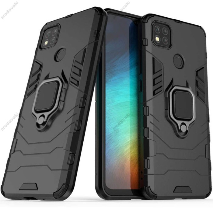 Чохол для Xiaomi Redmi 9C/10A Transformer Ring ударостійкий з кільцем чорний
