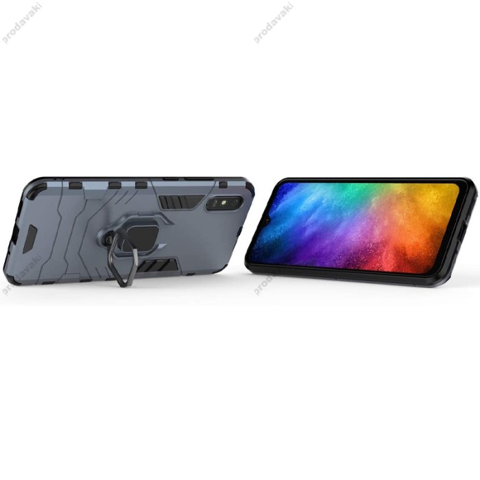 Чохол для Xiaomi Redmi 9A Transformer Ring ударостійкий з кільцем сірий