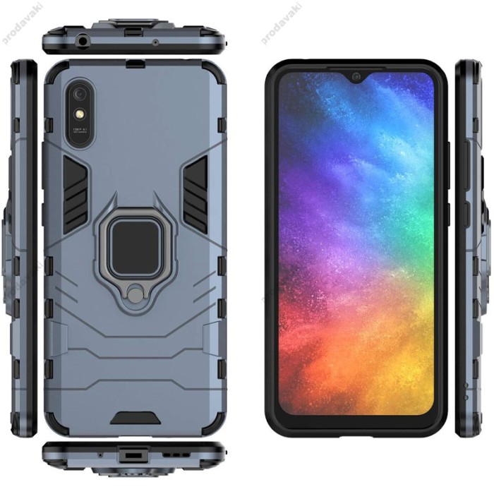 Чохол для Xiaomi Redmi 9A Transformer Ring ударостійкий з кільцем сірий