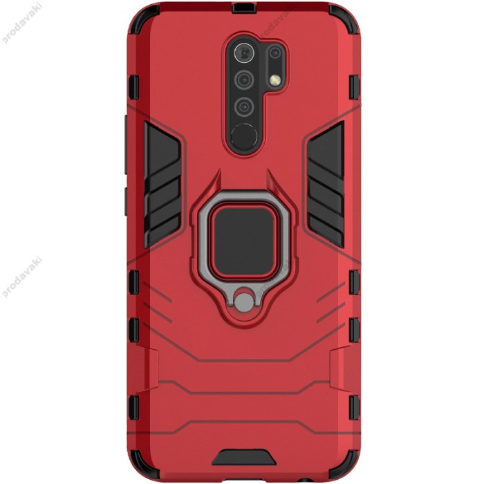 Чохол для Xiaomi Redmi 9 Transformer Ring ударостійкий з кільцем червоний