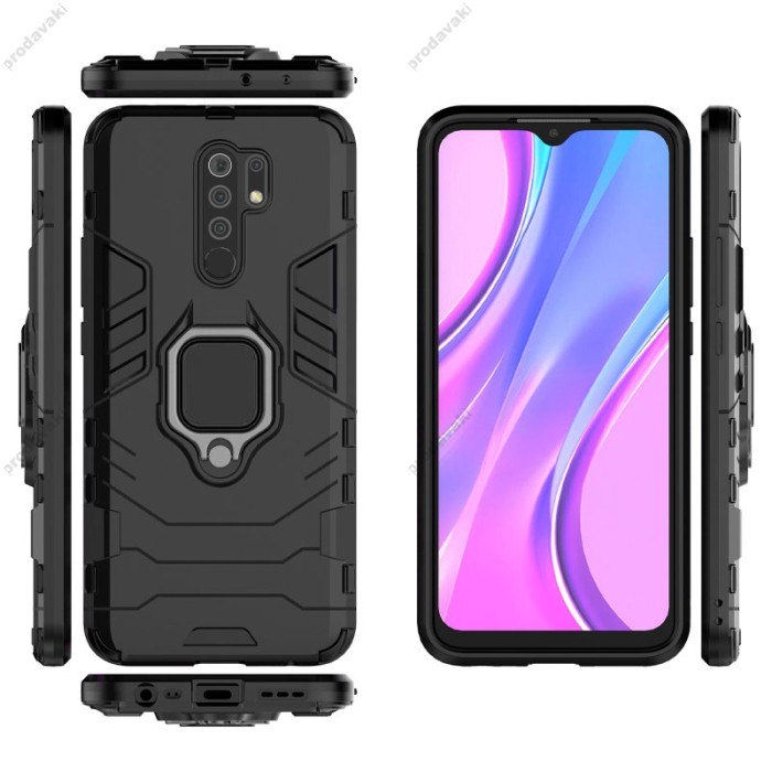 Чохол для Xiaomi Redmi 9 Transformer Ring ударостійкий з кільцем чорний