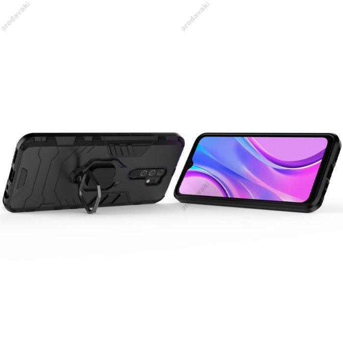 Чохол для Xiaomi Redmi 9 Transformer Ring ударостійкий з кільцем чорний