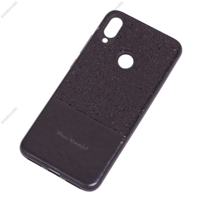 Чохол для Xiaomi Redmi Note 7 Leather + блискітки чорний