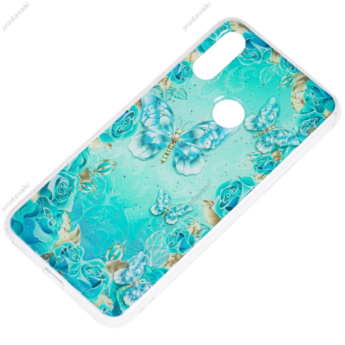 Чохол для Xiaomi Redmi Note 7 Flowers Confetti "метелик" бірюзовий