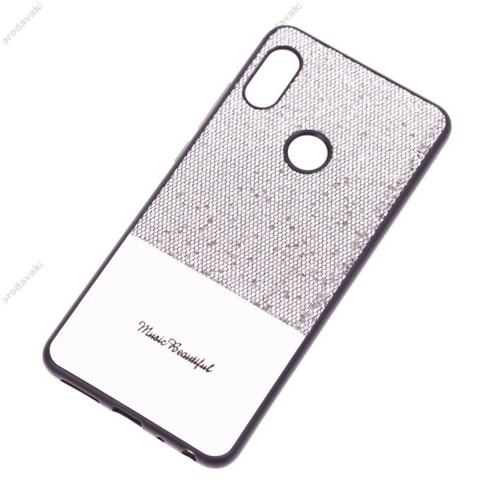 Чохол для Xiaomi Redmi Note 6 Pro Leather + блискітки сріблясті