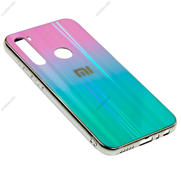 Чохол для Xiaomi Redmi Note 8 Aurora з лого рожево-бірюзовий.