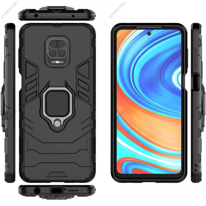 Чохол для Xiaomi Redmi Note 9 Transformer Ring ударостійкий з кільцем чорний