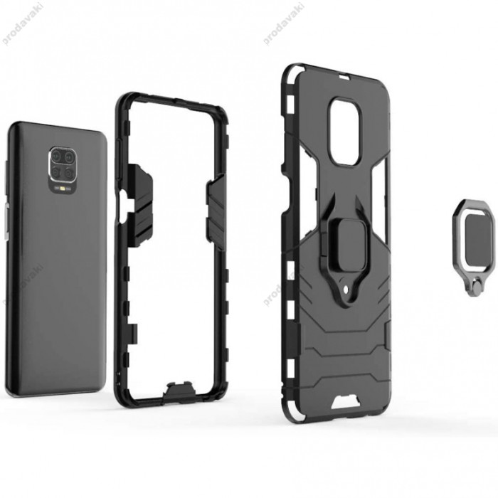 Чохол для Xiaomi Redmi Note 9 Transformer Ring ударостійкий з кільцем чорний