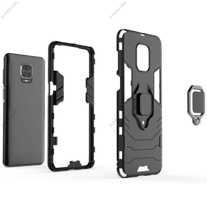 Чохол для Xiaomi Redmi Note 9s/9 Pro Transformer Ring ударостійкий з кільцем чорний