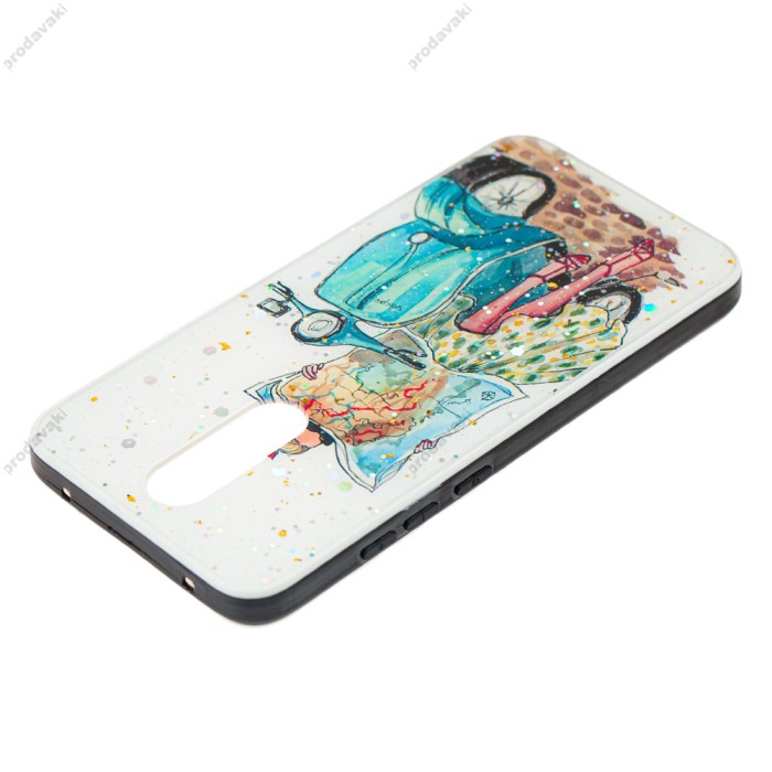Чохол для Xiaomi Redmi 8 Glass блискітки "мопед"