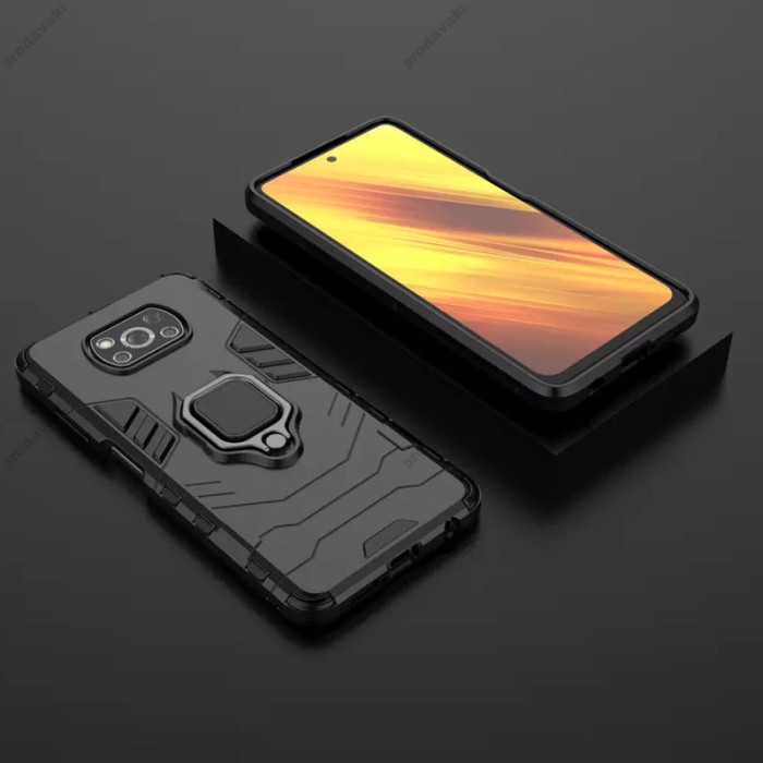 Чохол для Xiaomi Poco X3 Transformer Ring ударостійкий з кільцем чорний