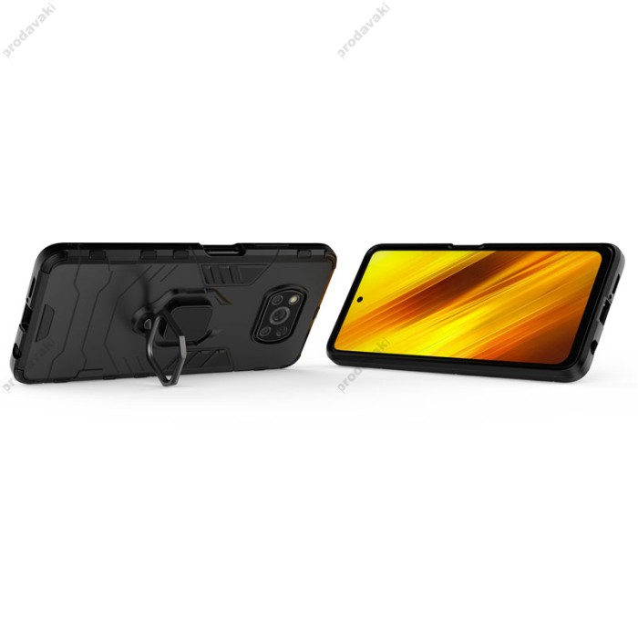 Чохол для Xiaomi Poco X3 Transformer Ring ударостійкий з кільцем чорний
