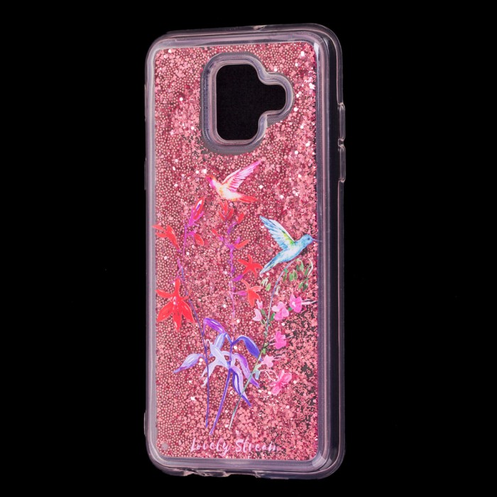 Чохол для Samsung Galaxy A6 2018 (A600) Блискучі вода червоний "колібрі"