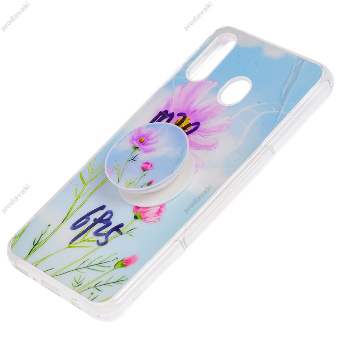 Чохол для Samsung Galaxy M20 (M205) силікон + popsocket "квіти"