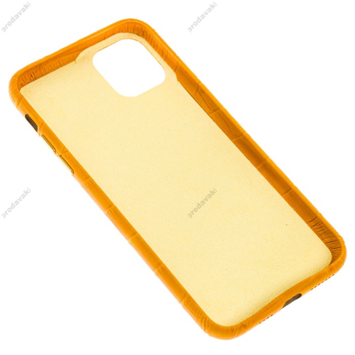 Чохол для iPhone 11 Pro Max Leather croco full жовтий