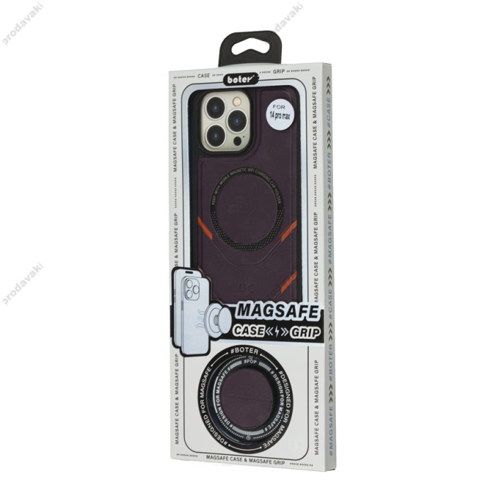 Чохол для iPhone 13 Pro Max MagSafe eco-leather + MagSafe popSocket midnighte blue