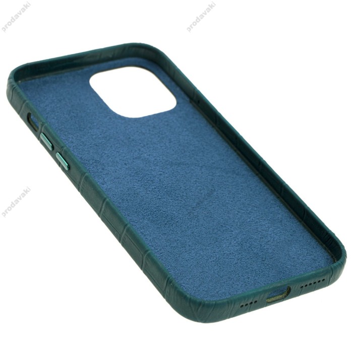 Чохол для iPhone 12 Pro Max Leather croco full зелений
