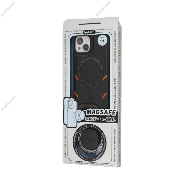 Чохол для iPhone 14 MagSafe eco-leather + MagSafe popSocket black