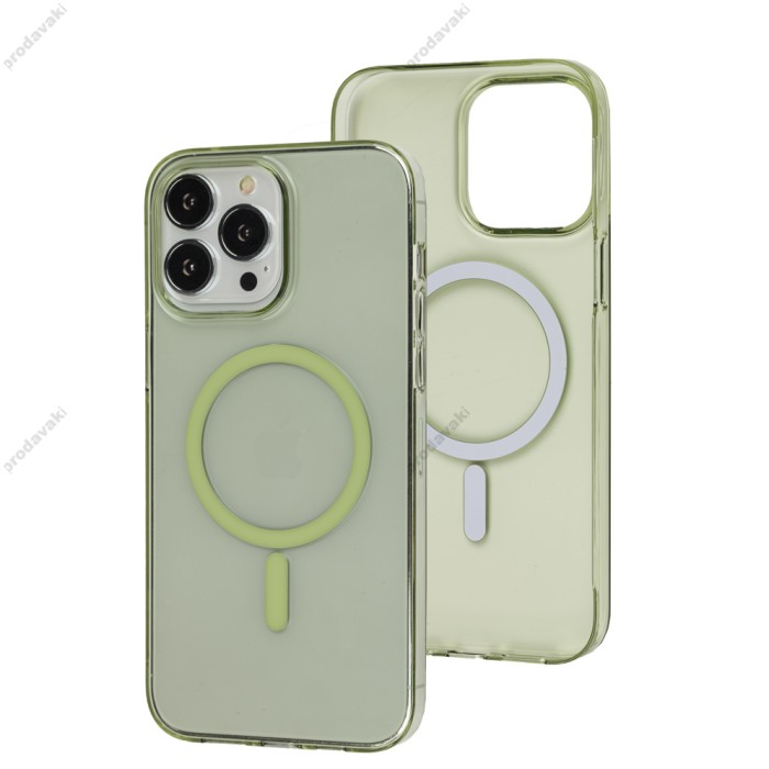 Чохол для iPhone 14 Pro Max Clear color MagSafe green