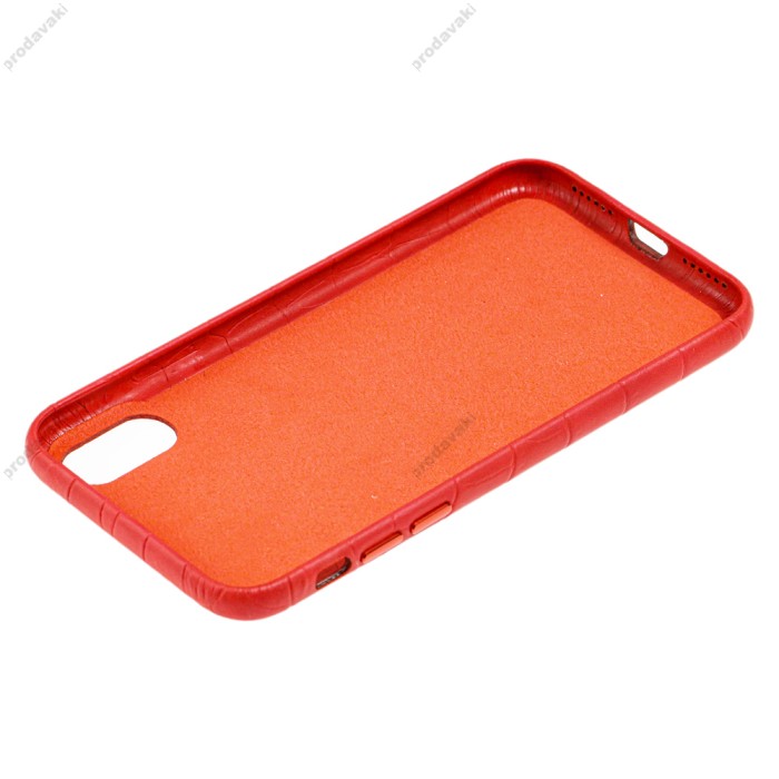 Чохол для iPhone X / Xs Leather croco full червоний