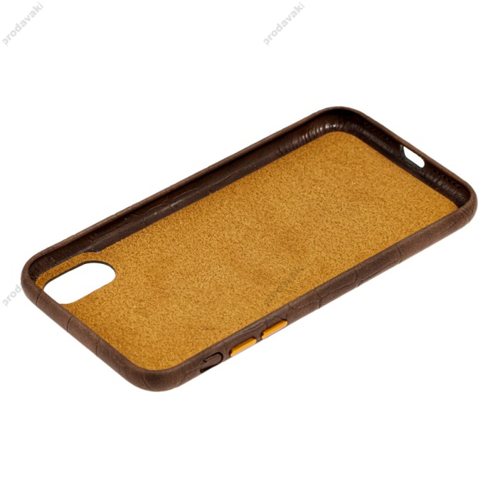 Чохол для iPhone X / Xs Leather croco full коричневий