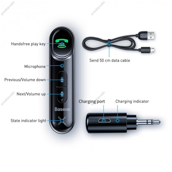 Автомобільний Bluetooth адаптер Baseus AUX MP3 WAV авто магнітоли BSBA-02 Black