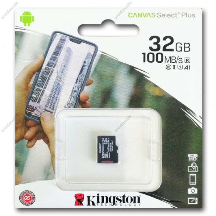 Карта пам'яті microSDHC (UHS-1) Kingston Canvas Select Plus 32Gb class10 A1 (R-100MB/s)